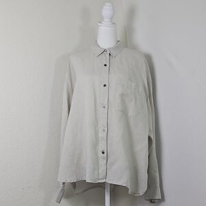 James Perse Linen Button Down Shirt Size 4 Beige Oversized Relaxed Fit